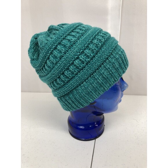 CC Hat Beanie Warm Chunky Soft Stretch Cable Knit Green - Picture 5 of 7